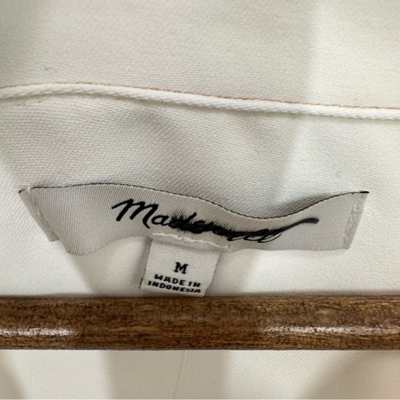 Madewell Women's Size Medium Contrast-Stitch Popover Shirt‎ Cream Classic Preppy - Picture 3 of 9
